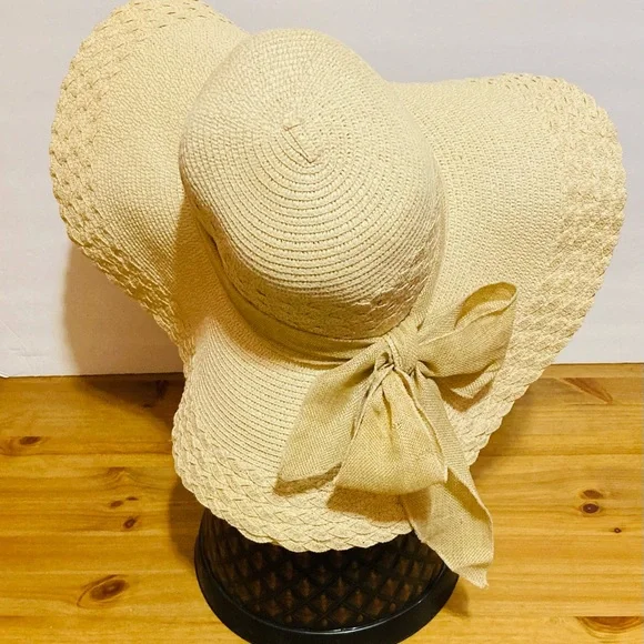 Sun Straw Hat Wide Brim UPF 50 Summer Hat Foldable Roll up Floppy Beach Width 18 - Picture 2 of 8